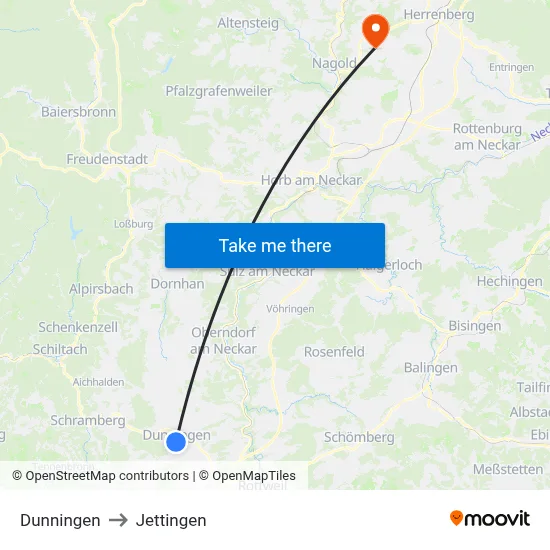 Dunningen to Jettingen map