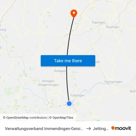 Verwaltungsverband Immendingen-Geisingen to Jettingen map