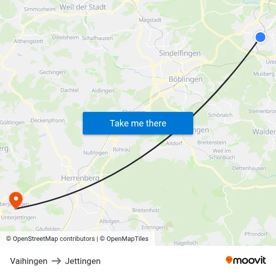 Vaihingen to Jettingen map