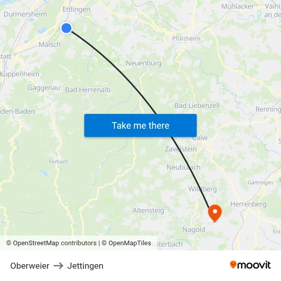 Oberweier to Jettingen map