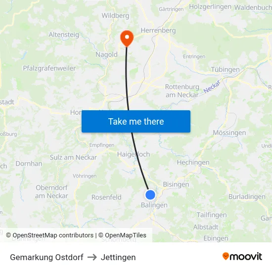 Gemarkung Ostdorf to Jettingen map