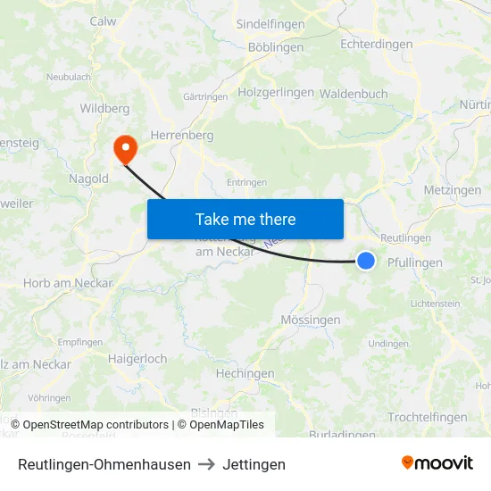 Reutlingen-Ohmenhausen to Jettingen map