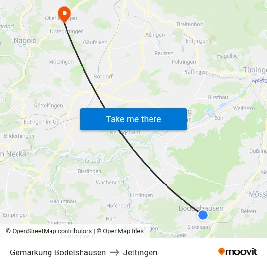 Gemarkung Bodelshausen to Jettingen map