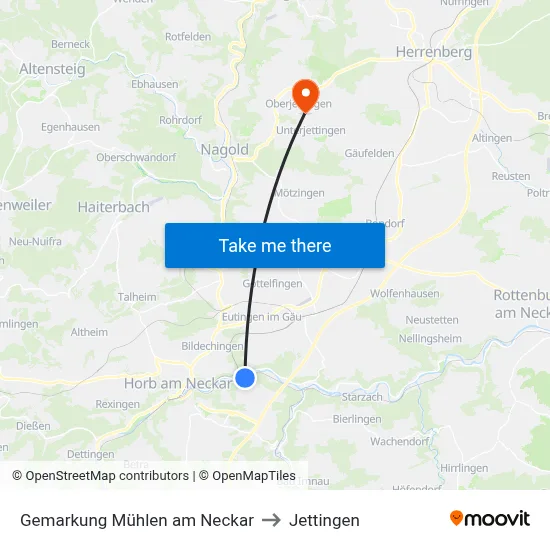 Gemarkung Mühlen am Neckar to Jettingen map