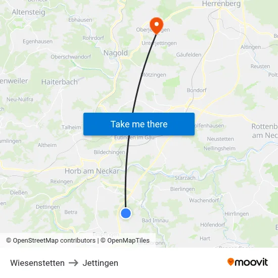 Wiesenstetten to Jettingen map