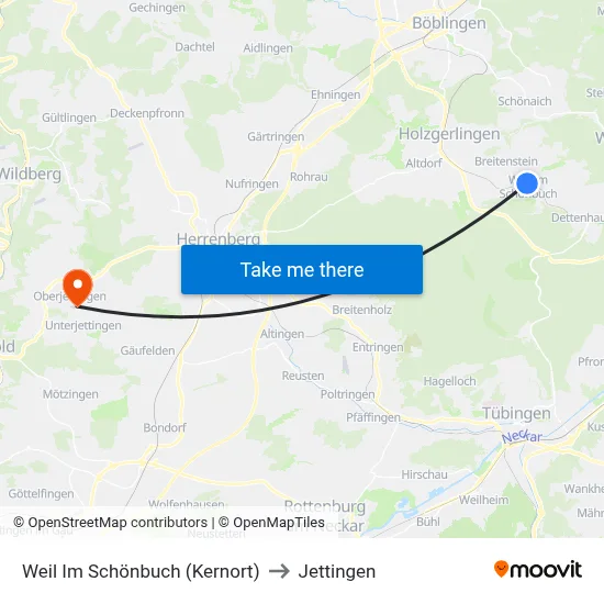 Weil Im Schönbuch (Kernort) to Jettingen map