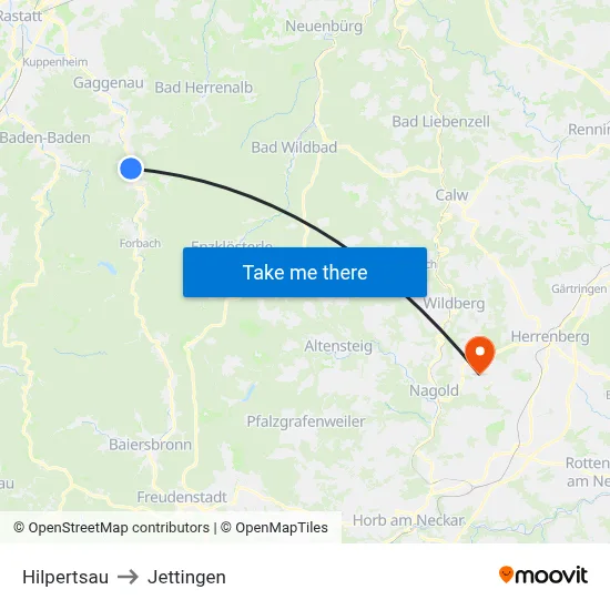 Hilpertsau to Jettingen map