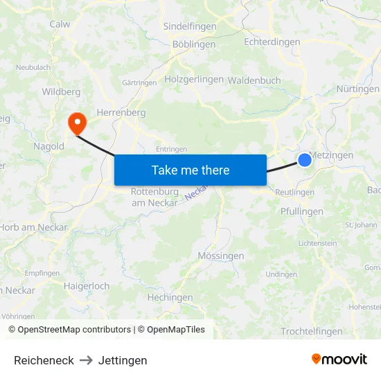 Reicheneck to Jettingen map
