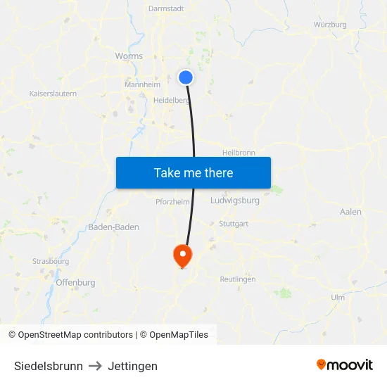 Siedelsbrunn to Jettingen map