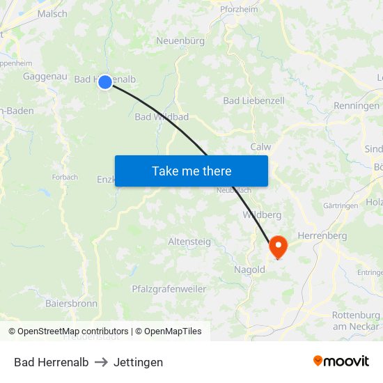 Bad Herrenalb to Jettingen map