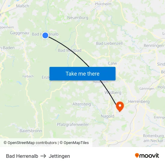 Bad Herrenalb to Jettingen map