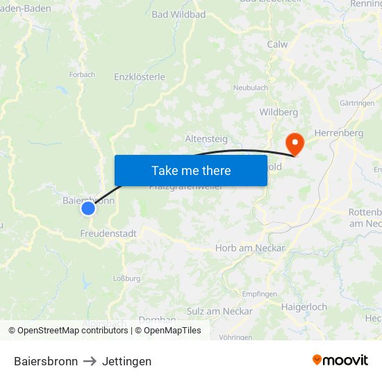 Baiersbronn to Jettingen map