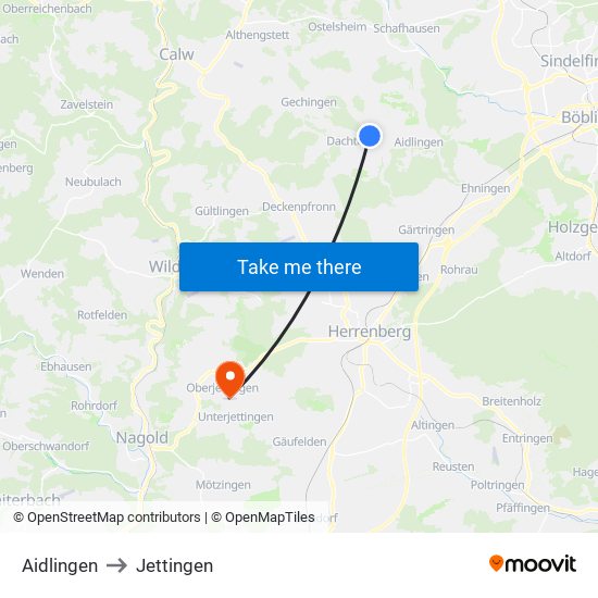 Aidlingen to Jettingen map