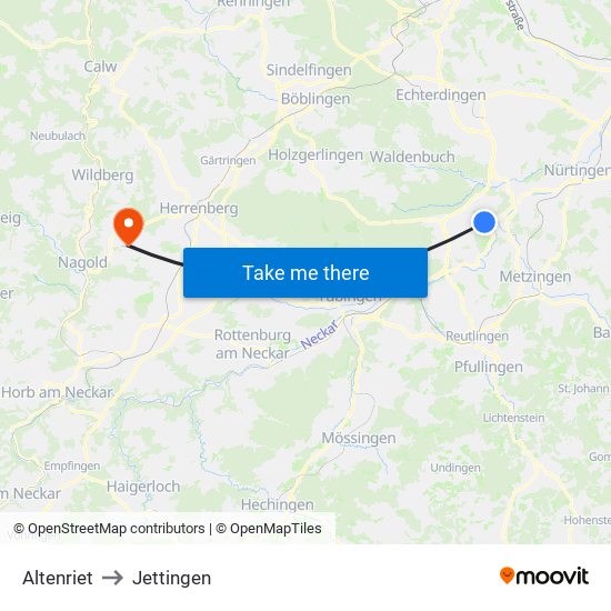 Altenriet to Jettingen map
