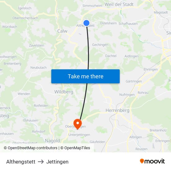 Althengstett to Jettingen map