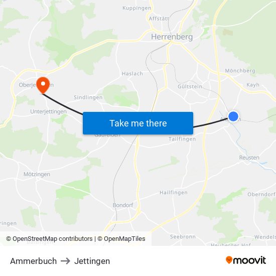 Ammerbuch to Jettingen map