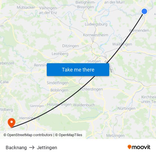 Backnang to Jettingen map