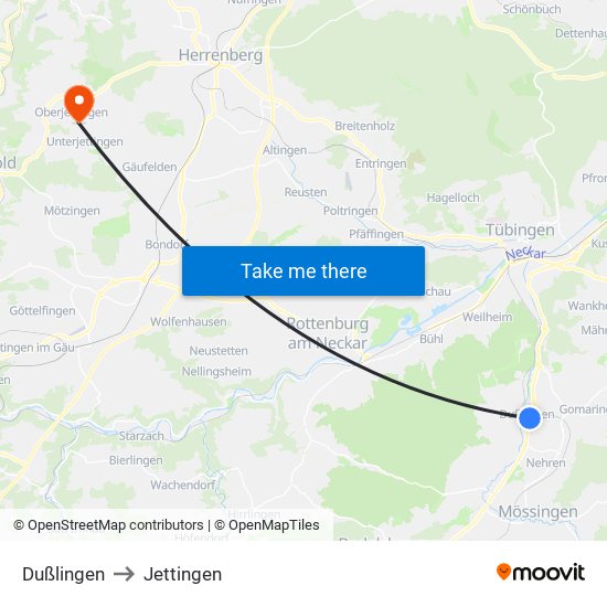 Dußlingen to Jettingen map