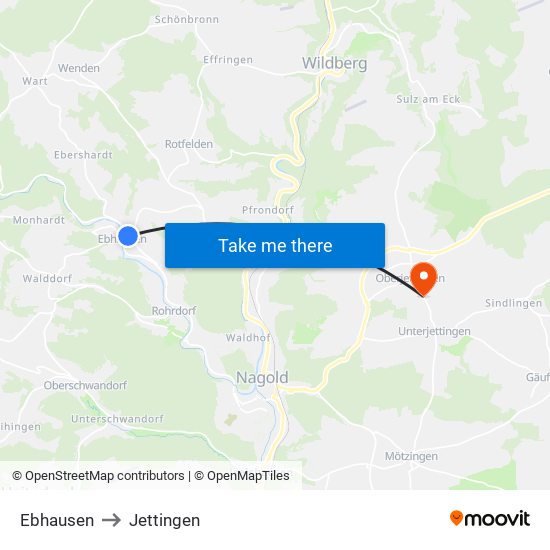 Ebhausen to Jettingen map