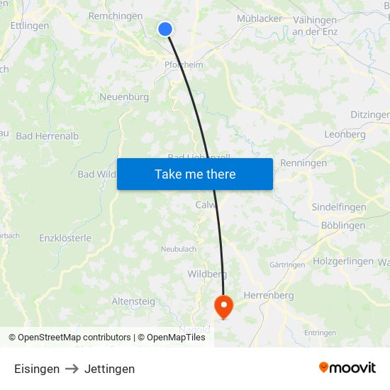 Eisingen to Jettingen map