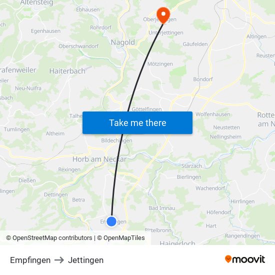 Empfingen to Jettingen map