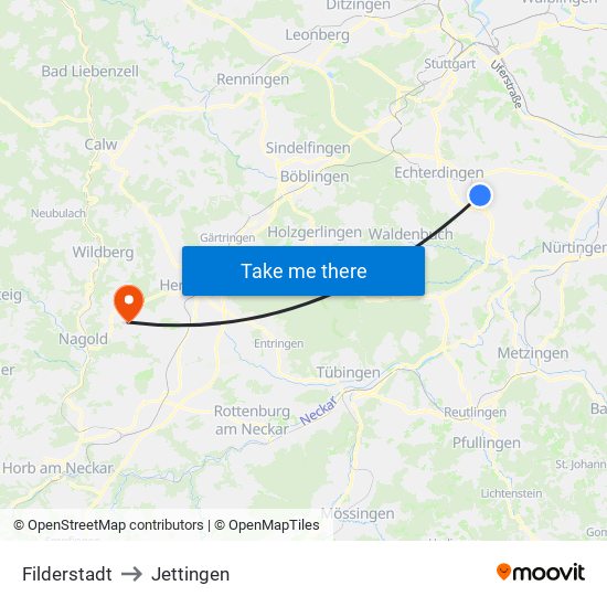 Filderstadt to Jettingen map