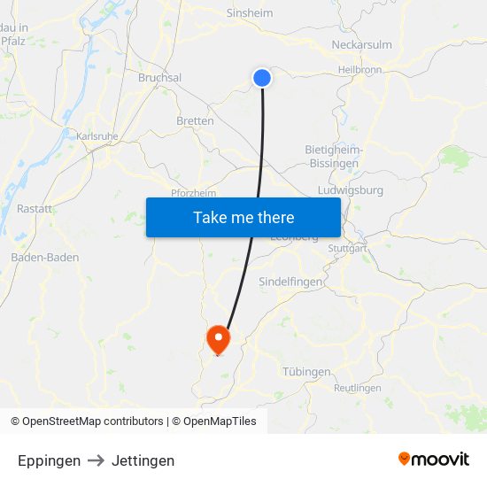 Eppingen to Jettingen map