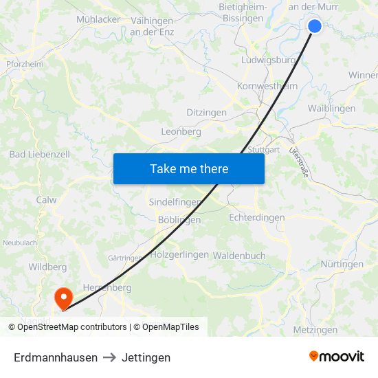 Erdmannhausen to Jettingen map