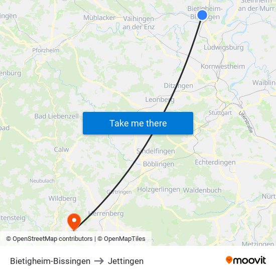 Bietigheim-Bissingen to Jettingen map