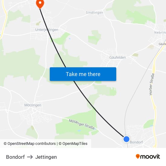Bondorf to Jettingen map