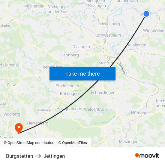 Burgstetten to Jettingen map