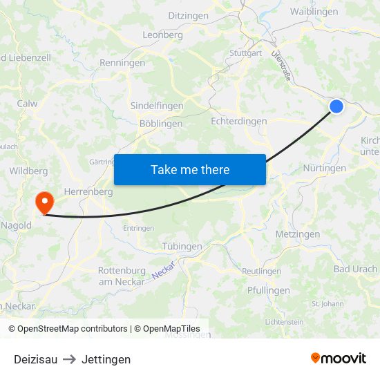 Deizisau to Jettingen map