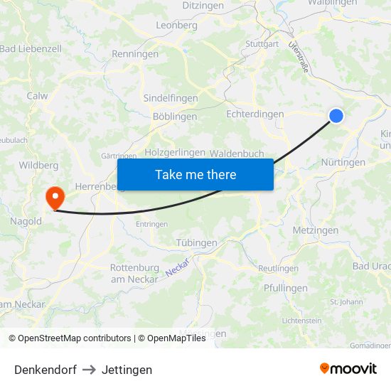 Denkendorf to Jettingen map