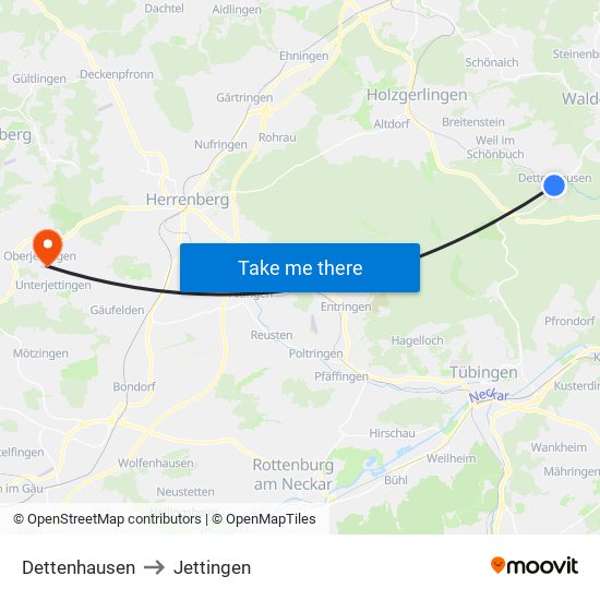 Dettenhausen to Jettingen map