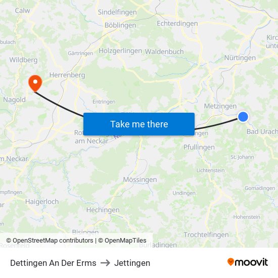 Dettingen An Der Erms to Jettingen map