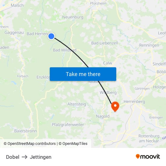 Dobel to Jettingen map