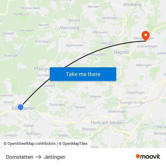 Dornstetten to Jettingen map