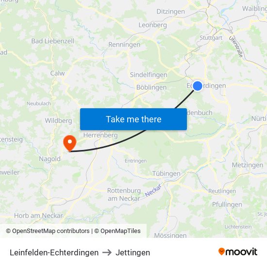 Leinfelden-Echterdingen to Jettingen map