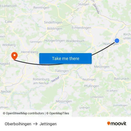 Oberboihingen to Jettingen map