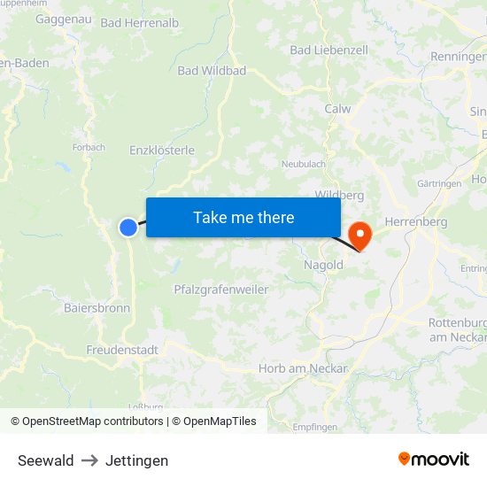 Seewald to Jettingen map