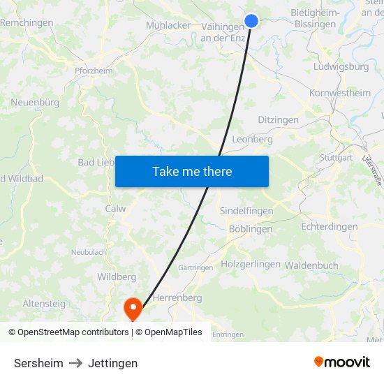 Sersheim to Jettingen map