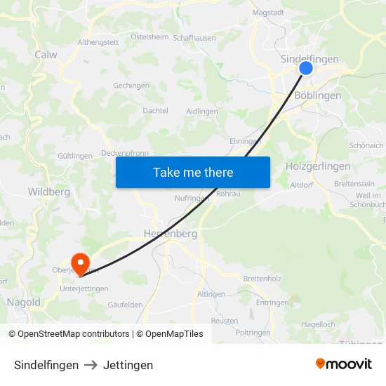 Sindelfingen to Jettingen map