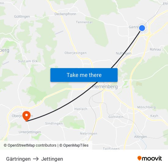 Gärtringen to Jettingen map