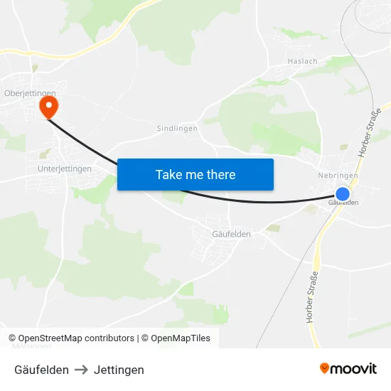 Gäufelden to Jettingen map