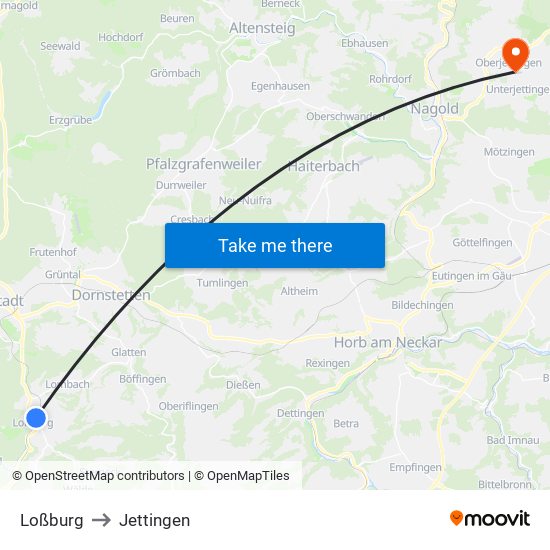 Loßburg to Jettingen map