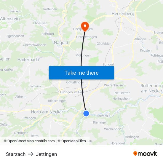 Starzach to Jettingen map