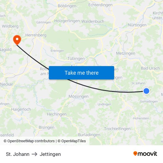 St. Johann to Jettingen map