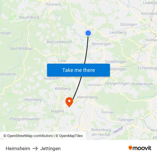 Heimsheim to Jettingen map