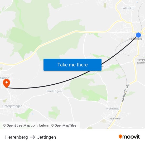 Herrenberg to Jettingen map