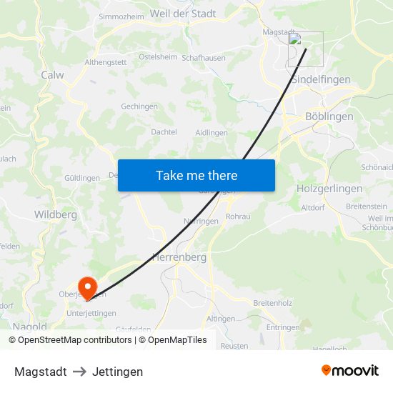 Magstadt to Jettingen map